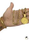 Corrente Cadeado 5mm + Pulseira + Pingente - Banhado a Ouro