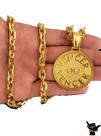 Corrente Cadeado 8mm + Pingente Vencer - Banhado a Ouro 18k