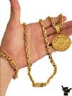 Corrente Cadeado 8mm + Pulseira + Pingente - Banhado a Ouro