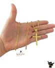 Corrente Cadeado Alongado 5mm + Pingente Cruz Banhado a Ouro