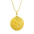 Corrente Colar 60 cm Masculino Pingente Medalha Mandala Flor de Lotus Banhado a Ouro 18k