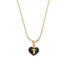 Corrente Colar Cordão Feminino Pingente Coração Paz e Amor Letra Inicial T Personalizado Banhado Em Ouro 18k.