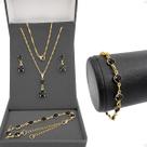 Corrente Colar Veneziana Brincos dourada presente aço inoxidável Qualidade Premium banhada strass preto moda
