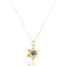 Corrente com Pingente Estrela De Davi Com Zircônia Azul Ouro Amarelo 18kl Corrente com Pingente Estrela De Davi Com Zircônia Azul Ouro Amarelo 18kl