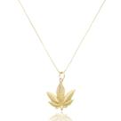 Corrente Com Pingente Folha Ouro Amarelo 18 Kl