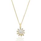 Corrente Com Pingente Pérola Natural Com Zircônias Ouro 18k