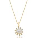 Corrente Com Pingente Pérola Natural Com Zircônias Ouro 18k