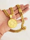 Corrente Cordão Banhado A Ouro 18k Grumet 13mm com Pingente Estrela de davi