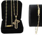 Corrente Cordão Banhado A Ouro 18k Masculino + Pingente Cruz