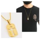 Corrente Cordão Colar Veneziana Masculino 60 cm Pingente Placa Cruz Crucifixo Semijoia Folheada a Ouro 18k