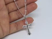Corrente Cordão Masculino 5mm Pingente Crucifixo Prata 925