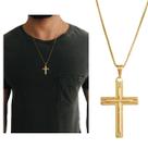 Corrente Cordão Veneziana 60 cm Masculina Pingente Cruz Crucifixo Banhado a Ouro 18k