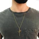Corrente Cordão Veneziana 60 cm Masculina Pingente Fé Crucifixo Banhado a Ouro 18k