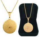 Corrente Cordão Veneziana 60 cm Masculina Pingente Mandala Oração Pai Nosso Banhado a Ouro 18k