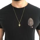 Corrente Cordão Veneziana 60 cm Pingente Terço Rosário Nossa Senhora Aparecida Banhado a Ouro 18k