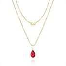Corrente Feminina em ouro 18K 750 40cm E Pingente Zircônia Vermelho Rubi