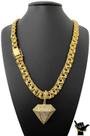 Corrente Friso 12mm + Pingente Diamante- Banhado a Ouro 18k