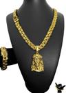 Corrente Friso 12mm + Pulseira + Pingente - Banhado a Ouro