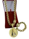 CORRENTE FRISO + PULSEIRA (12mm) + PINGENTE NOSSA SENHORA - FECHO ESPECIAL - BANHADO A OURO 18K
