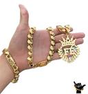 Corrente Friso S 12mm + Pulseira + Pingente - Banhado a Ouro