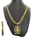 Corrente Friso S 8mm + Pulseira + Pingente - Banhado a Ouro