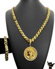 Corrente Friso S 8mm + Pulseira + Pingente - Banhado a Ouro
