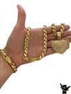Corrente Friso S 8mm + Pulseira + Pingente - Banhado a Ouro