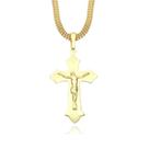 Corrente Grossa Grumet Cordão Fecho Gaveta e Pingente Crucifixo Jesus Banhado a Ouro 24k Corrente Grossa Grumet Cordão Fecho Gaveta e Pingente Crucifixo Jesus Banhado a Ouro 24k