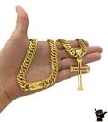 Corrente Grumet 13mm + Pingente Cruz V - Banhado a Ouro 18k