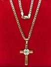 Corrente Masculina 80cm 2mm + Pingente Cruz Banhado Ouro 18k