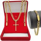Corrente Masculina Banhada A Ouro 18k 60cm +pingente Cruz+pulseira