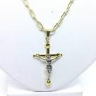 Corrente Masculina cadeado longa 60cm 4mm com pingente cruz banhada a ouro 18k