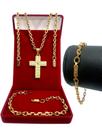 Corrente Masculina Cordão Cadeado+ Pingente Cruz + Pulseira Banhado A Ouro