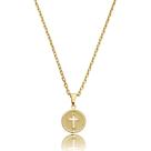 Corrente Masculina Placa Redonda e Cruz Banho Ouro18k 70cm