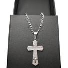 corrente masculina prateada crucifixo groumet inox cruz c1