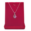 Corrente Veneziana 50cm Pingente Lua Pedra Rosa Prata 925