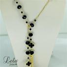 Corrente veneziana nó com pedras obsidiana e trevo folheado em ouro 18k Corrente veneziana nó com pedras obsidiana e trevo folheado em ouro 18k