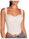 Corset Bustier Tops WDIRARA Lace Bowknot, sem mangas, branco