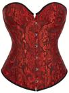 Corset Espartilho Corselet Corpete Florido Vermelho Com Preto