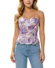 Corset Top Bistonny Lace Up Overbust Bustier Floral Purple