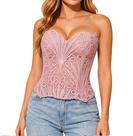 Corset Top Bistonny Lace Up Overbust Bustier floral rosa