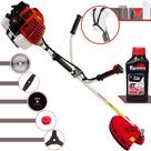 Cortador de Grama Kawashima KW52L À Gasolina 52cc 2,5HP 10.000rpm Roçadeira Lateral Completa Com 5 Opções de Cortes Faca 2 Pontas, 3 Pontas, 40 Dentes, 80 Dentes e Carretel de Nylon + ÓLEO TOYAMA 2T