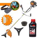 Cortador de Grama Profissional Á Gasolina Tekna RL520P Plus 2T 52cc 2HP 10.000RPM Roçadeira Lateral Completa Com Lâmina 3 Pontas e Carretel Nylon + ÓLEO TOYAMA 2T 500ml