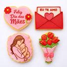 Cortador E Carimbo De Biscoito Dia Das Mães Flores coração 8cm 4 Peças