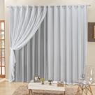 Cortina 2 Mts Sala Quarto Voal e Semiblackout para Trilho Suisso Cinza - 100% Poliéster Cortina 2 Mts Sala Quarto Voal e Semiblackout para Trilho Suisso Cinza - 100% Poliéster