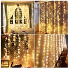 Cortina 300 LEDs 3M Branco Quente 8f Com Conectores Macho e Fêmea 110V Decoração Natalina