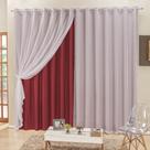 Cortina 4 Mts Sala Quarto Voal e Semiblackout para Trilho Comum Vermelho - 100% Poliéster