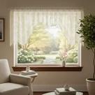 Cortina Bando Renda Cascata Cozinha Floral Bege 2,95x1,00
