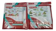 Cortina Box Banheiro Estampa Peixe/Sapo Com Visor e Ganchos