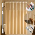 Cortina Box PVC Impermeável Antimofo Com Visor 1,38m x 1,98m + Varão Extensível 70cm 1,20M